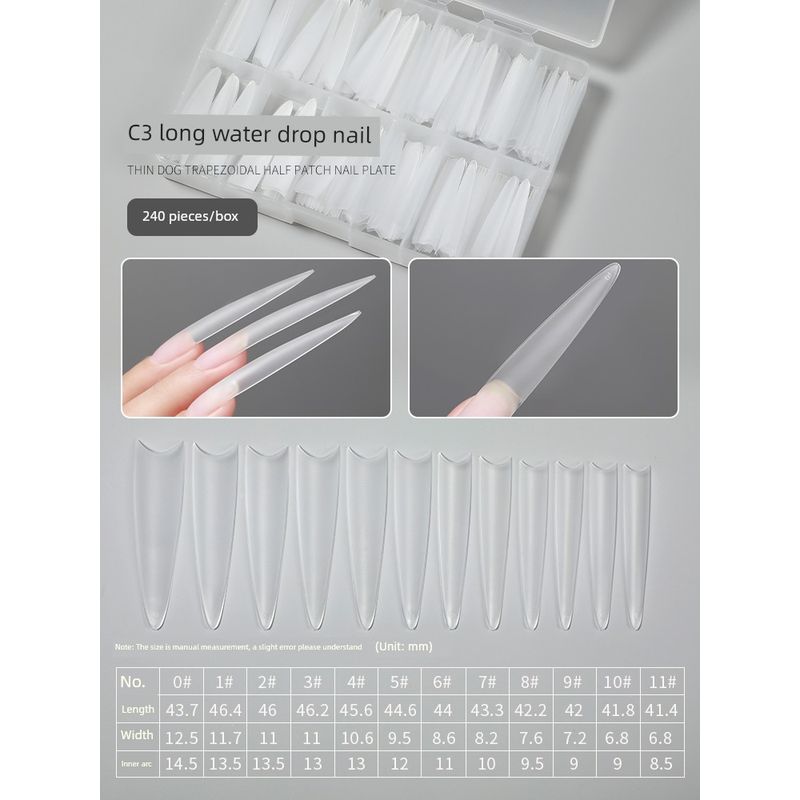 

Princess Zhen s Same Style Palace Style Armor Nail Tip Seamless Crescent Shallow Stickers Long Oval Long Pointed Nail Stickers C3 long water drop nail (240 pieces)