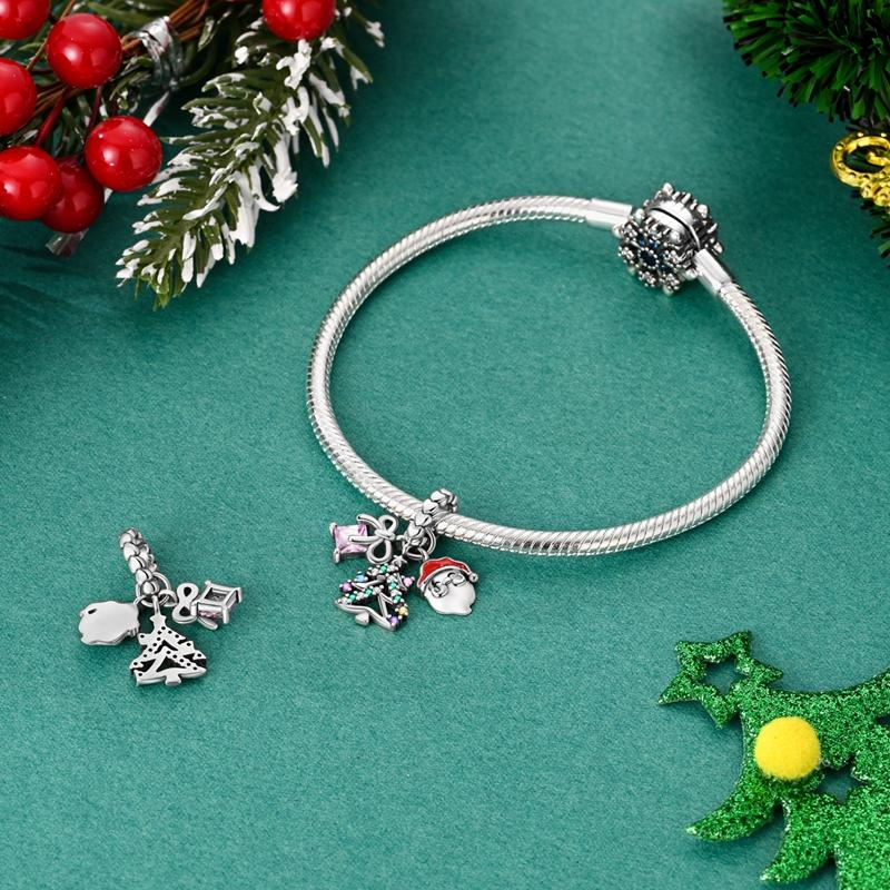 Original Charms Copper Christmas Tree Santa Claus Gift Pendants Fit Plata Bracelets For Women Jewelry Making Fine Gifts