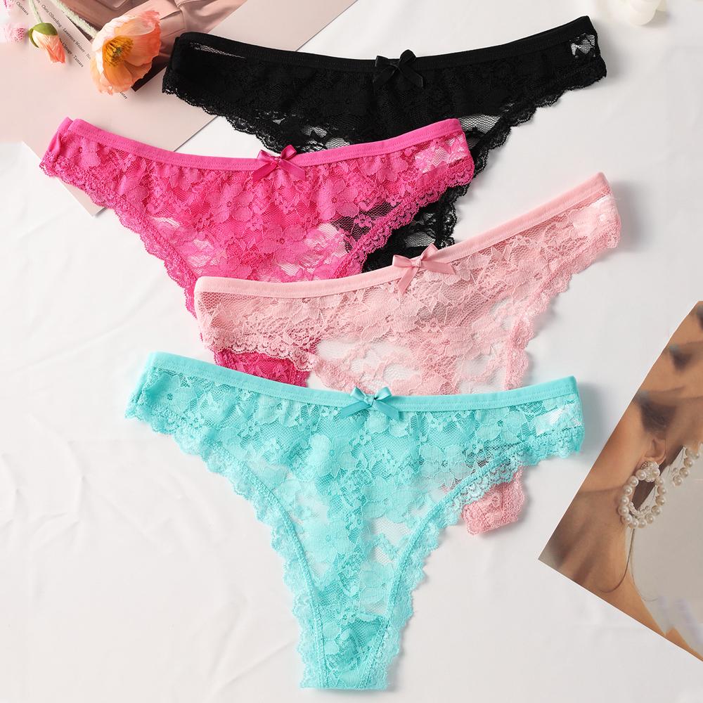 

4 шт./компл. Женские трусики Сексуальное кружевное прозрачное нижнее белье С низкой посадкой Однотонные бесшовные трусы Дышащее большого размера Женское нижнее белье M&4Pcs разноцветный