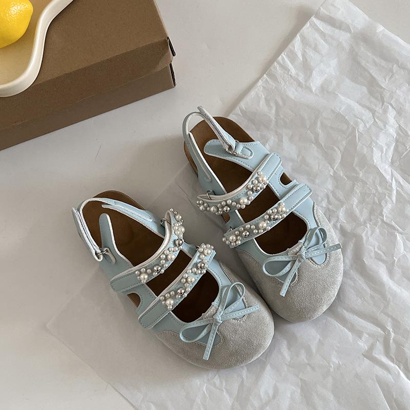 

Уродливые милые туфли-балетки для сладкой девочки, летняя верхняя одежда, одинарные туфли, летние ретро туфли Мэри Джейн с жемчугом и леопардовым принтом, босоножки Boken для женщин 40 синий