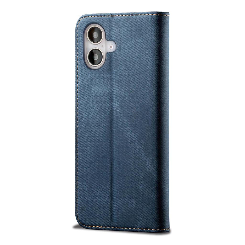 For iPhone 16 Plus Case Jeans Cloth Texture Anti-scratch Leather Stand Phone Cover
