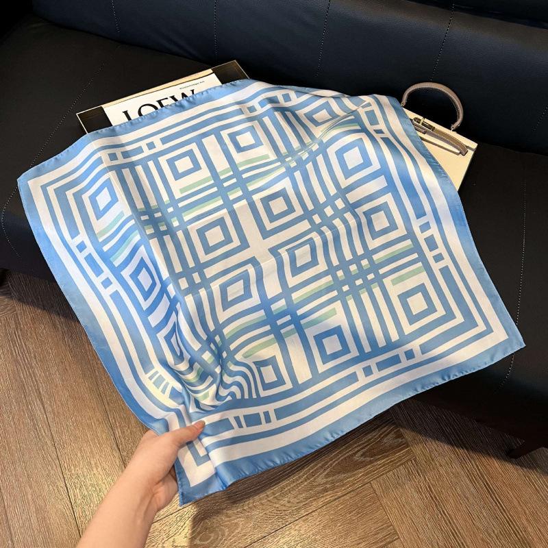 Fashion Black and White Printing Temperament Square Scarf Imitation Silk Korean Version Decorative Scarf Scarf Professional Decorative Shawl Silk Scar