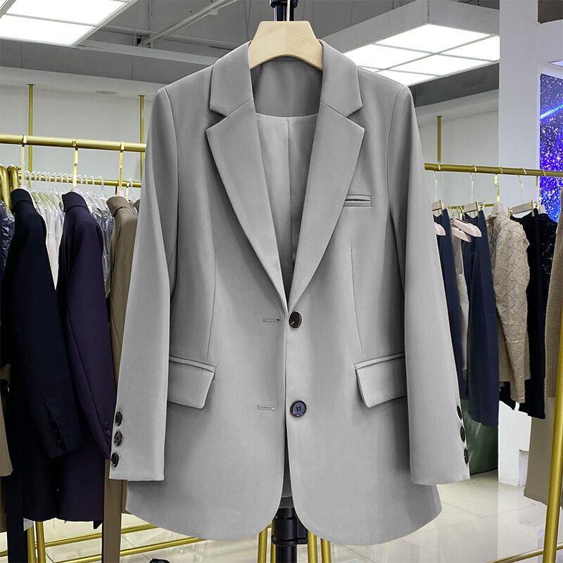 Dámský jednobarevný dvouknoflíkový blejzr, Kancelářská bunda v Commuter stylu ze směsi polyesteru a bavlny, Elegantní kapsa, Business Casual blejzr