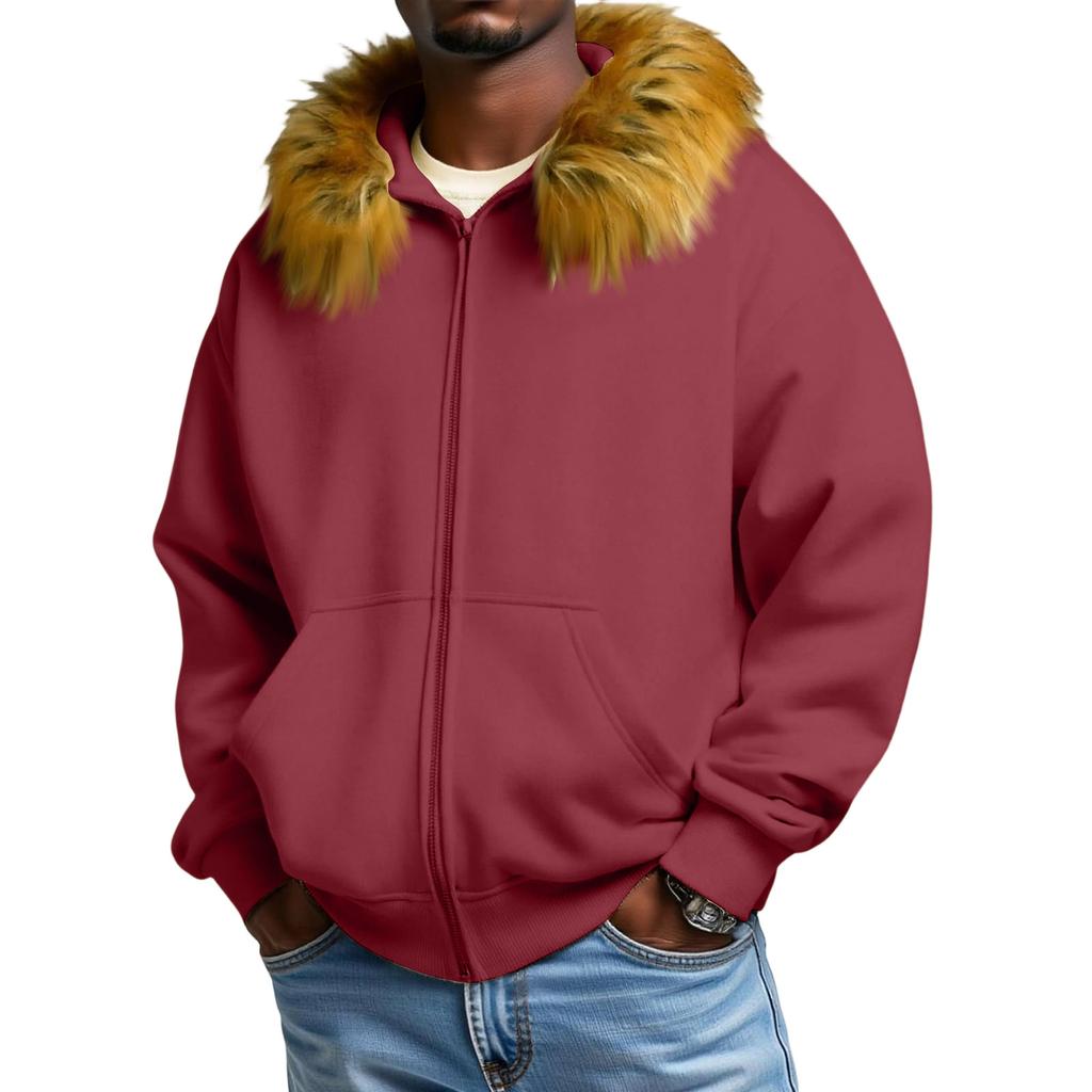 Men's  And   Women's  Leisure  Hooded Artificial   Collar  Hoodie  Coat