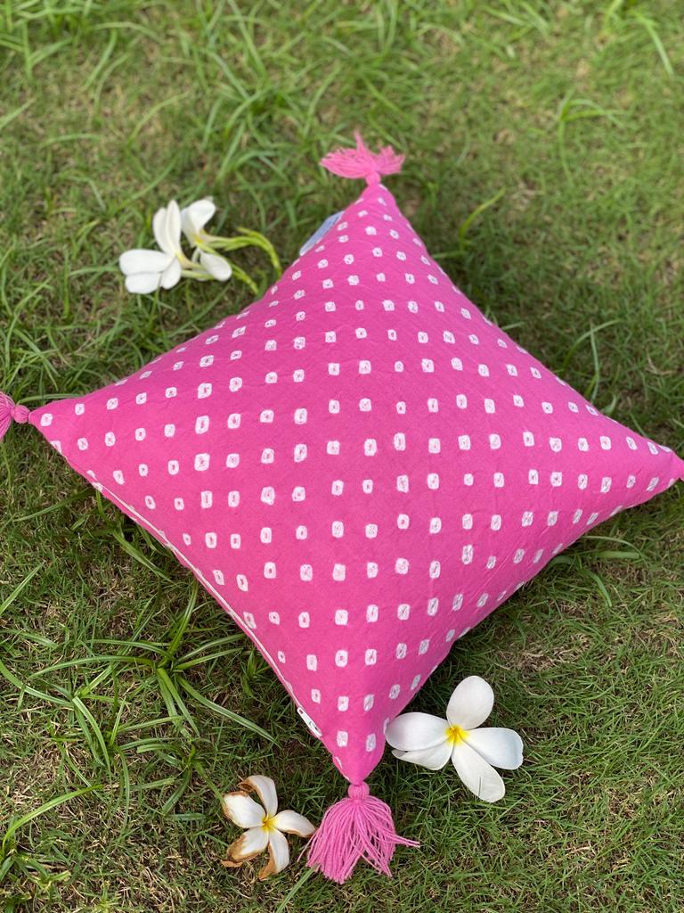Pink (Shade 1) Bandhani Cotton 2 Cushion Cover Set- 16*16 inches