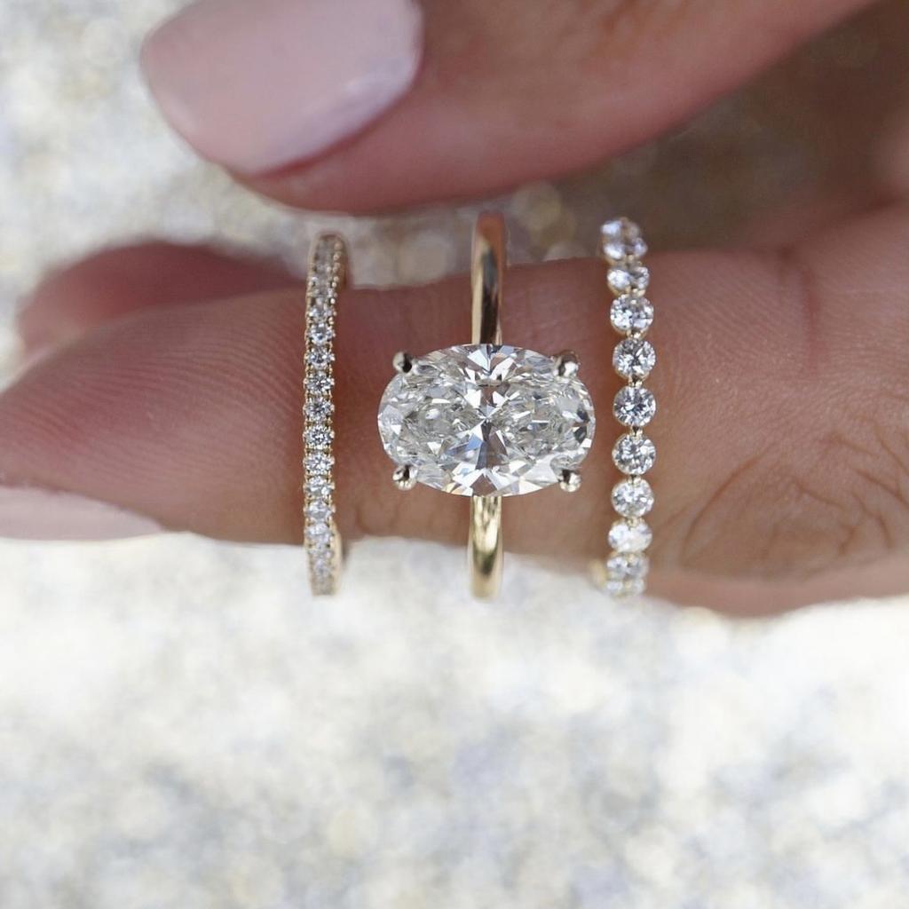 Luxury Light Luxury Fashion Versatile Zircon Ring Women's Super Flash Diamond Exquisite Three-piece Ring
