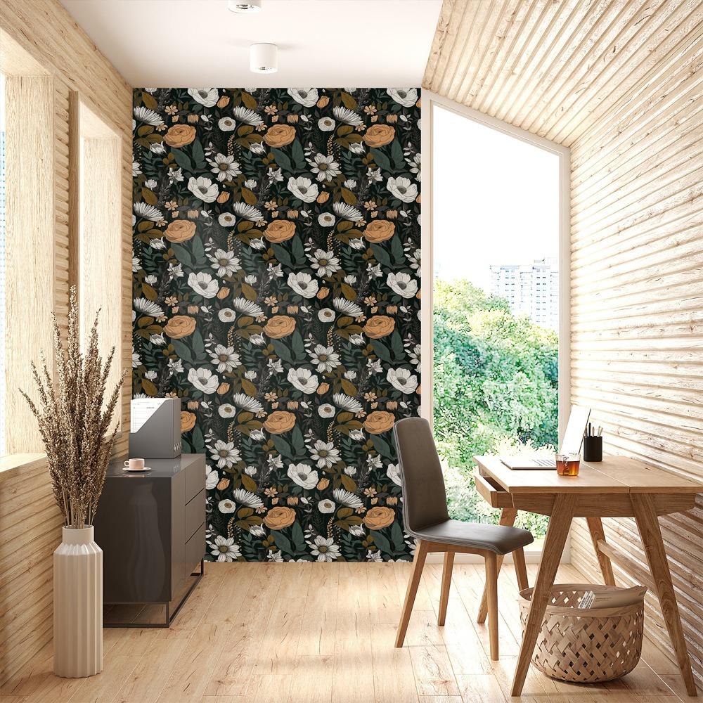 1roll Self-Adhesive Floral Wallpaper Vintage Peel and Stick Contact Paper Removable Roses Waterproof Wall and Tile Decor for Cabinet Bedroom