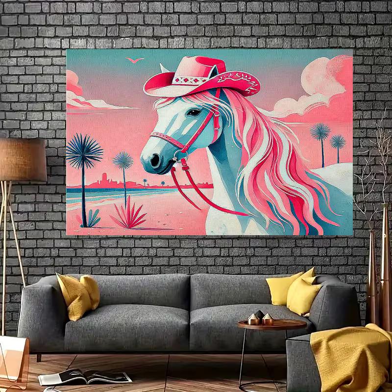 

2D Coastal Cowgirl Horse Backdrop - Pastel Western Photography Banner 47.2x31.5inch/120*80cm