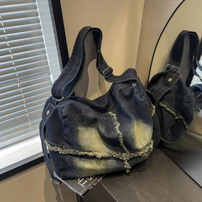 Crossbody-Tasche aus Denim-Canvas mit großem Fassungsvermögen und einfachem Reißverschluss, lässige Schultertasche