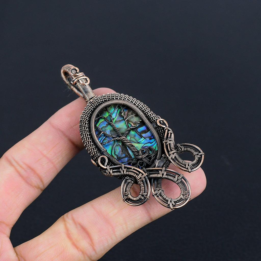 Abalone Shell 999 Copper Wire Wrapped  Pendant, Handmade Gemstone Pendant Jewelry, Gifts For Wife Brand New Pendant