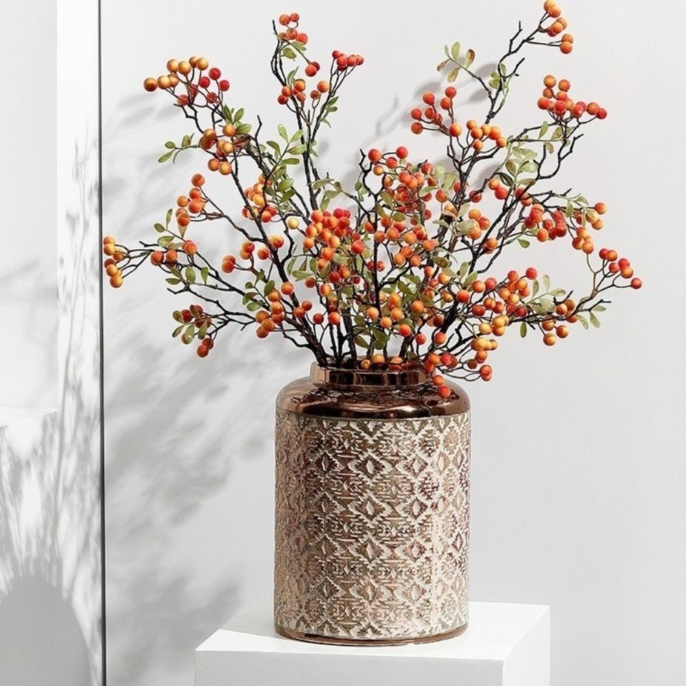 Long Branches Red Berry Bouquet Simulation Decorative Faux Foam Berry Realistic Plastic Fake Flower Bouquets Photography Props