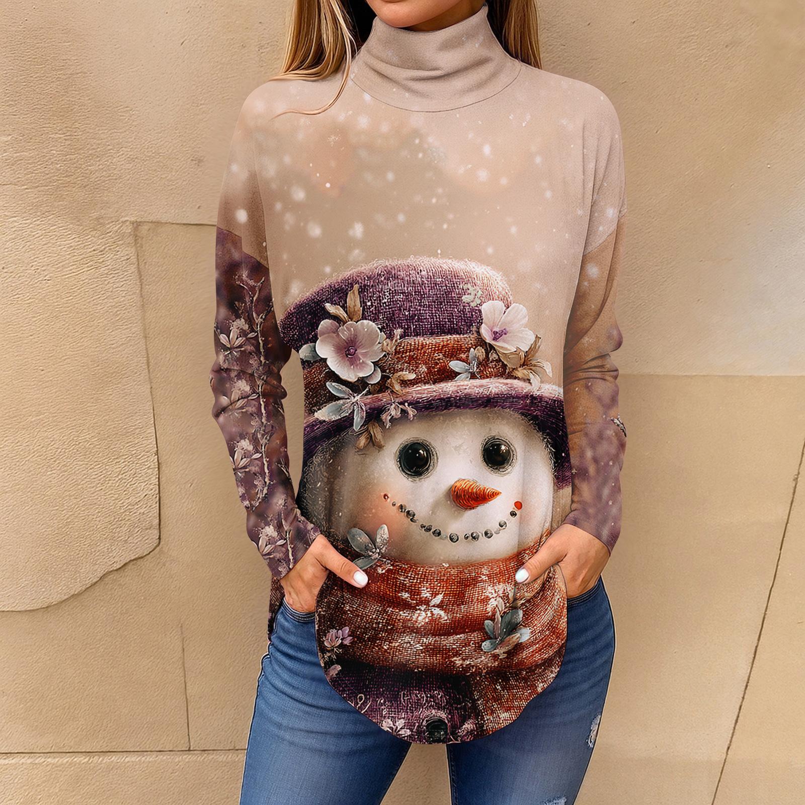 

Женская модная повседневная футболка с длинным рукавом с высоким воротом и принтом, пуловер, топ S хаки