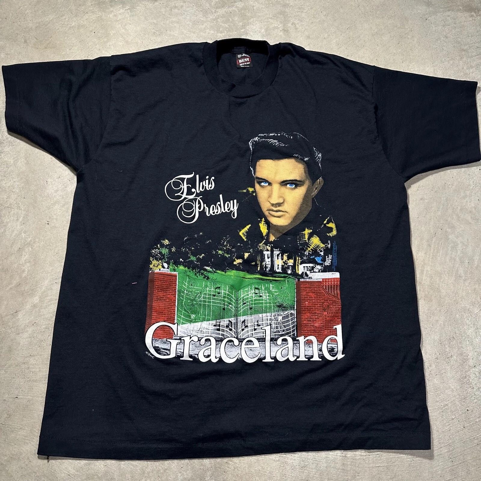 

VTG FOTL Best Elvis Presley Graceland T shirt Adult XXL Black SIngle stitch USA 2XL