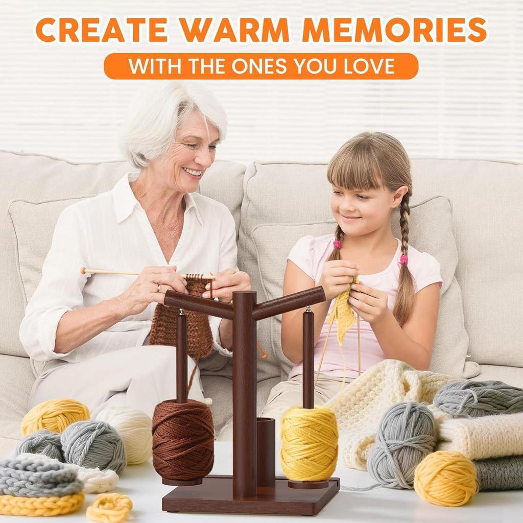 Yarn Holder For Crocheting Magnetic Rotating Wooden Knitting Spinner Wooden Yarn Ball Holder With Phone Stand And 2 Spindles For