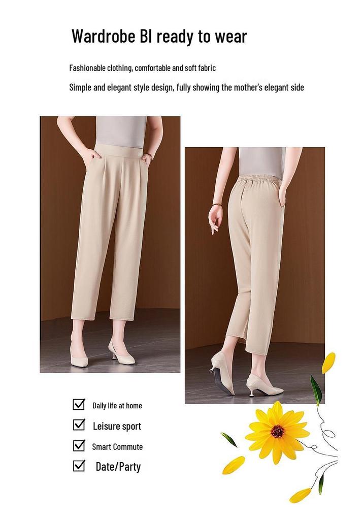 2026 Ice Silk Summer Pants: Lightweight, Versatile, Straight-Leg, Nine-Tenths Length for Middle-Aged and Elderly Women
