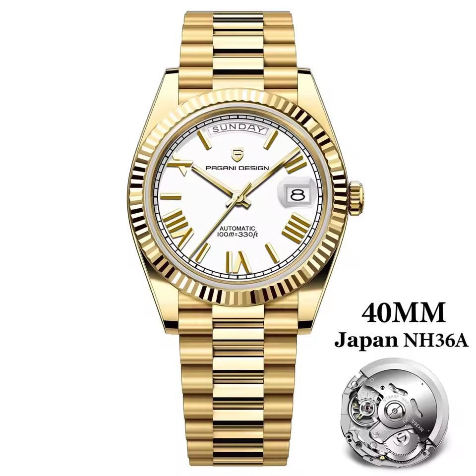 PAGANIDESIGN 40mm Men's Automatic Waterproof Wristwatch with Date and Day Display, Model 1783