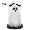 Battery Operated LED Table Lamp Halloween Light Up Ghost In Dome Cloche, Cute Night Desktop Centerpiece for with Bats Home Kitchen Mantel Tabletop