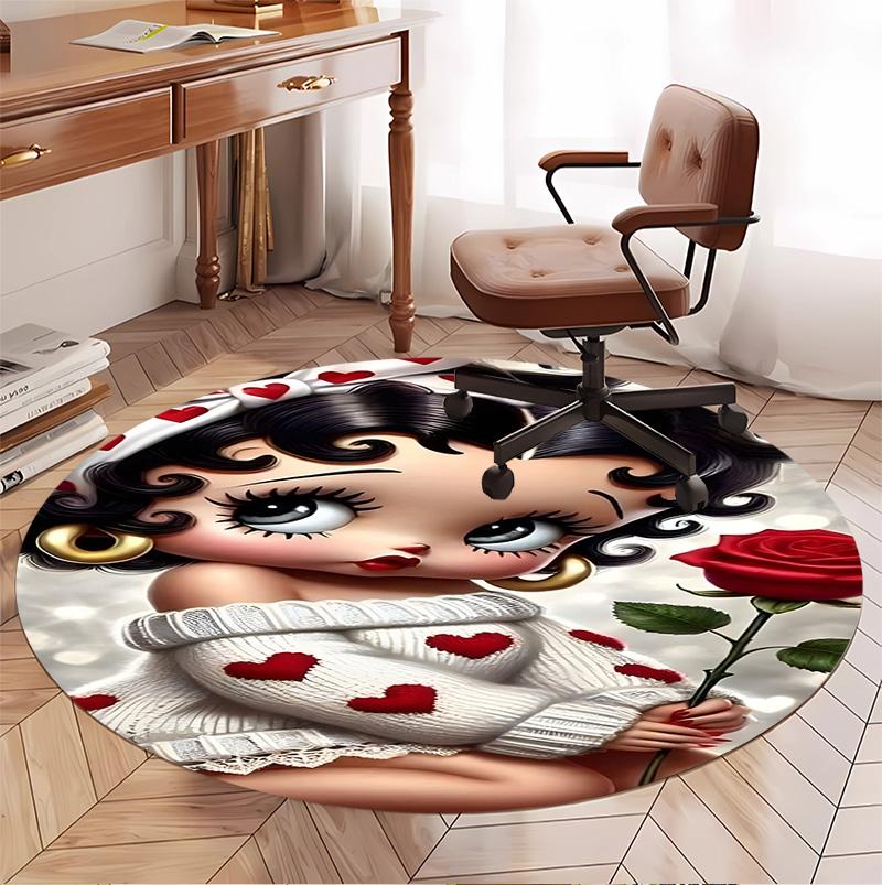 Betty Boop Pattern Round Rug, Indoor/Outdoor Mat, for Picnic, Gameroom, Bedroom, Office, Living Room, Home Decor Carpet, Birthday Gift