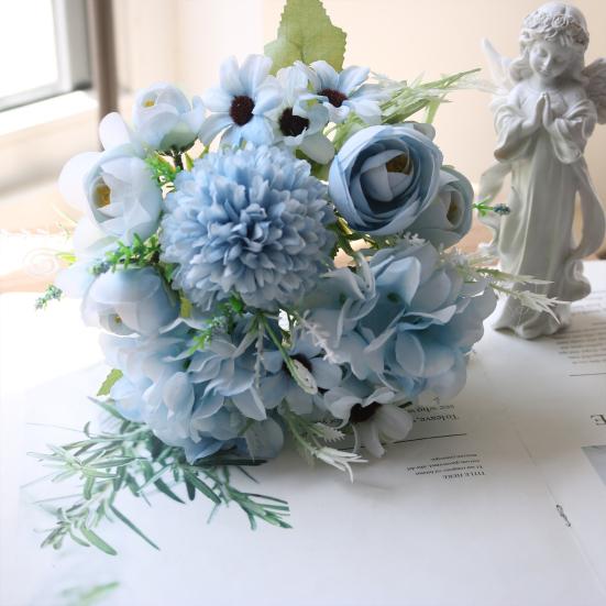 Artificial Flowers Bunch Realistic Faux Silk Flowers Long-Lasting Hydrangea Rose Fake Flowers