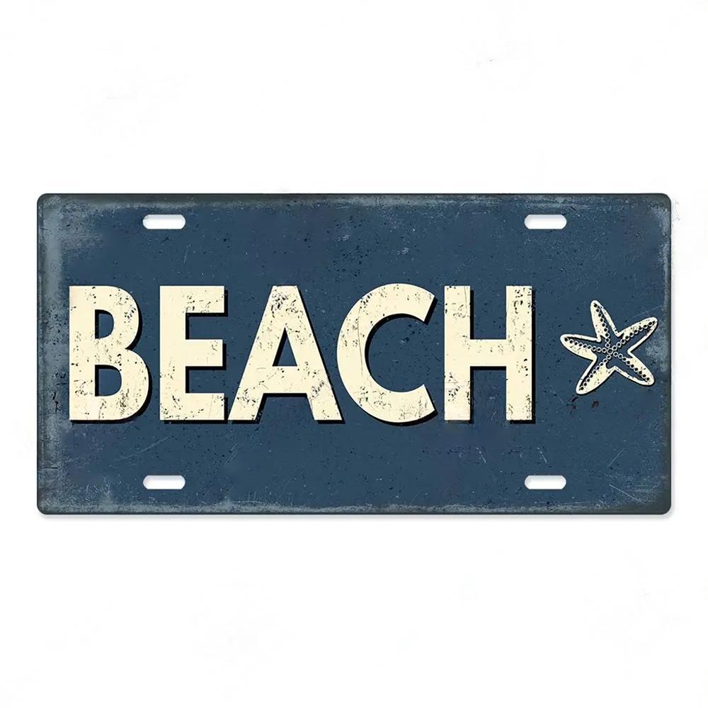 Summer Beach Retro Tin Sign Licenses Plate Plaque Metal Vintage Poster for Pub Bar Surf