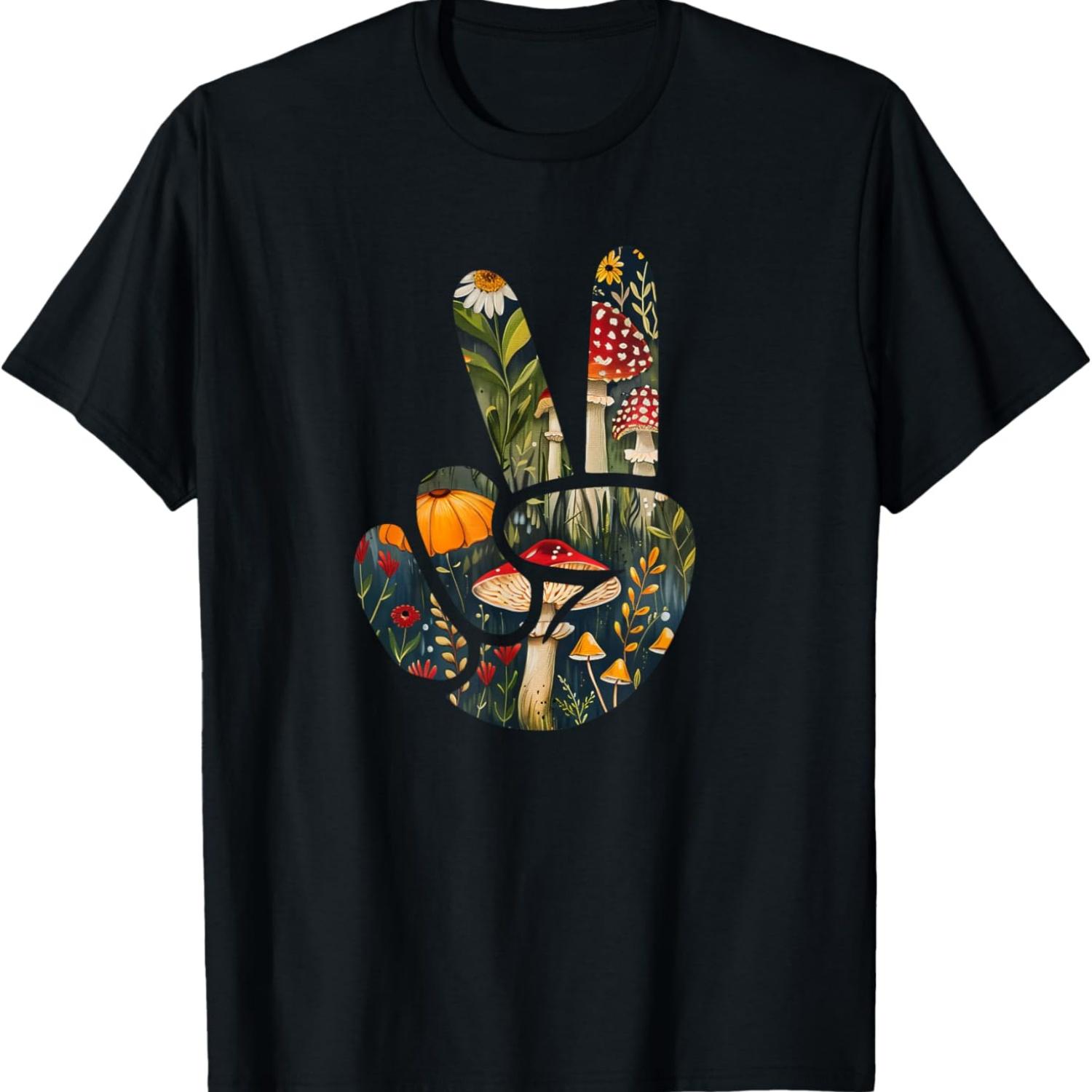 

Natural Silhouette Forest Meadow Cottagecore Peace Sign Hand T-Shirt(42) XXXXXL чорний