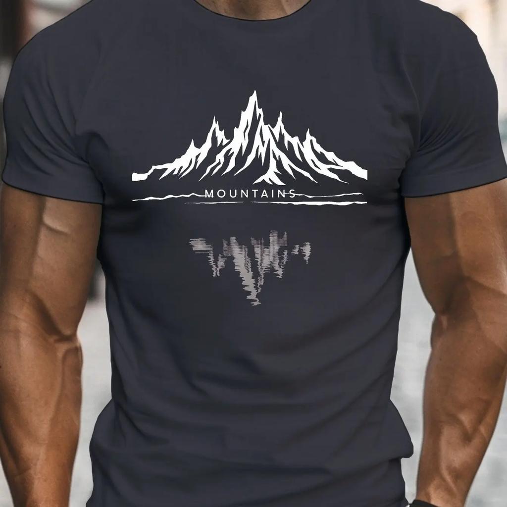 Unisexs Summer Cotton Fashionable Casual Sports Loose Fashion Mountain Pattern Printed Round Neck Short Sleeved Tshirt