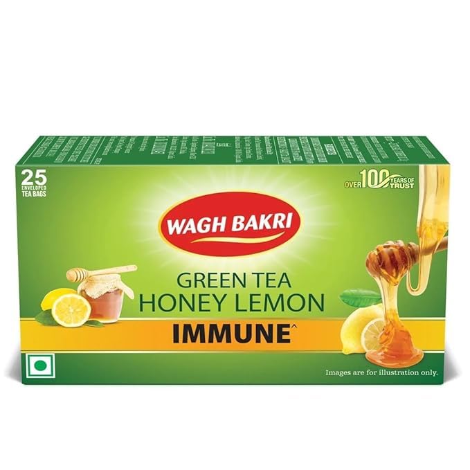 Wagh Bakri Green Tea Honey Lemon Refreshing Wellness Blend With Natural Flavour 25 Bags Per Box Pack Of 2