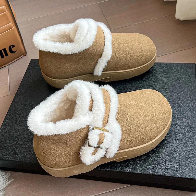Fashion Platform Boots Women 2024 Winter New Warm Cotton Shoes Women Plus Fleece Non-slip Flat Women's Ankle Boots
