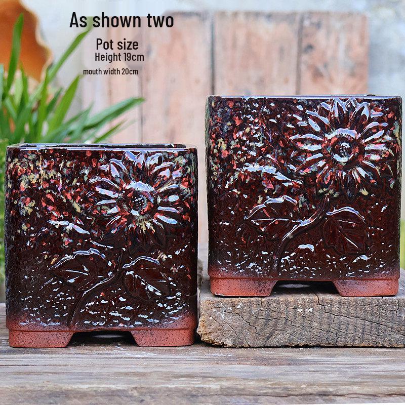 Large Retro Square Ceramic Succulent and Orchid Pot