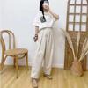 Johnature Vintage Women Pants Summer Casual Solid Color Pockets Ankle-length Harem Pants