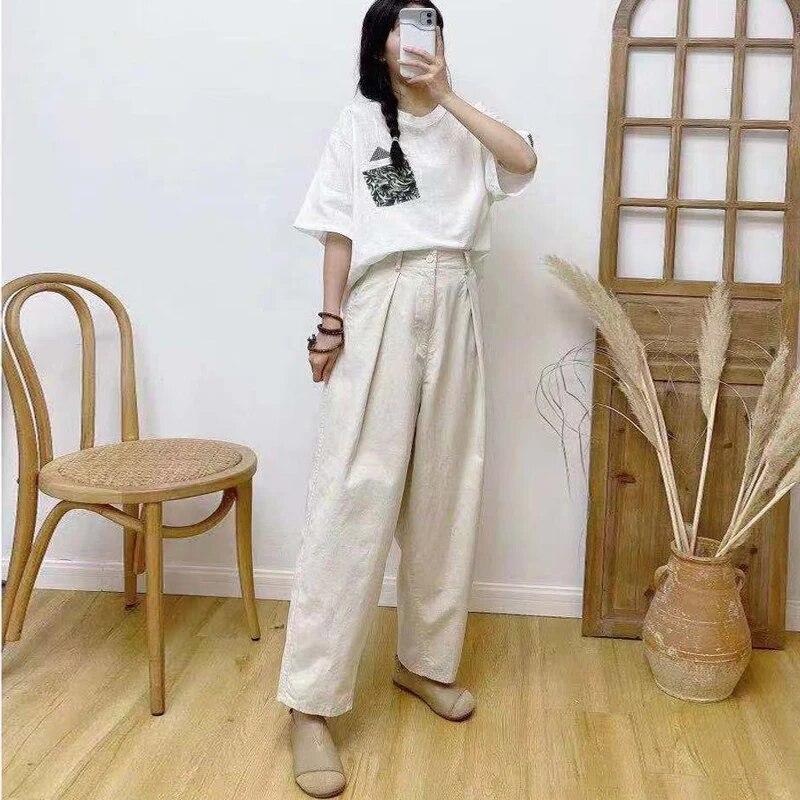 Johnature Vintage Women Pants Summer Casual Solid Color Pockets Ankle-length Harem Pants