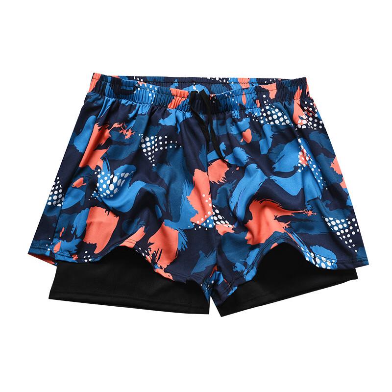Junwen Men's Loose-Fit Double-Layer Printed Swim Trunks