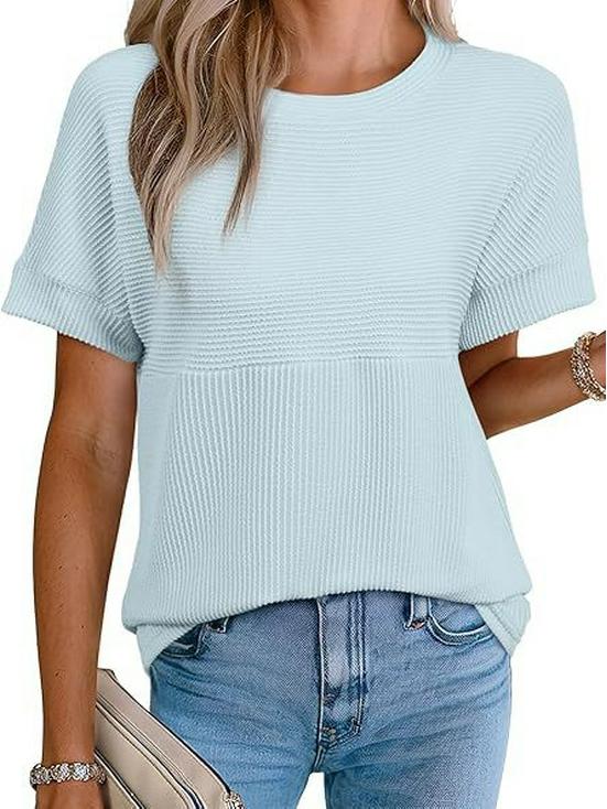 2026 European & American Women's Summer Casual Solid Color Round Neck Short Sleeve Loose T-shirt