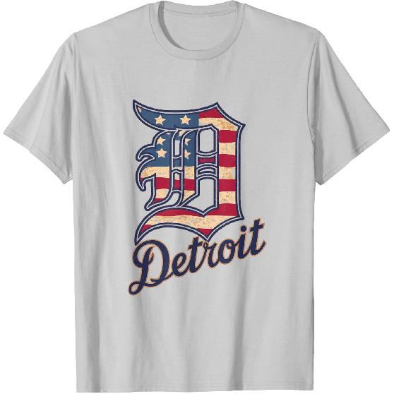 Nate Willis Detroit American Flag Old English D T-Shirt - Men's Black Small Modern Classic Letter Print Short Sleeve T-Shirt