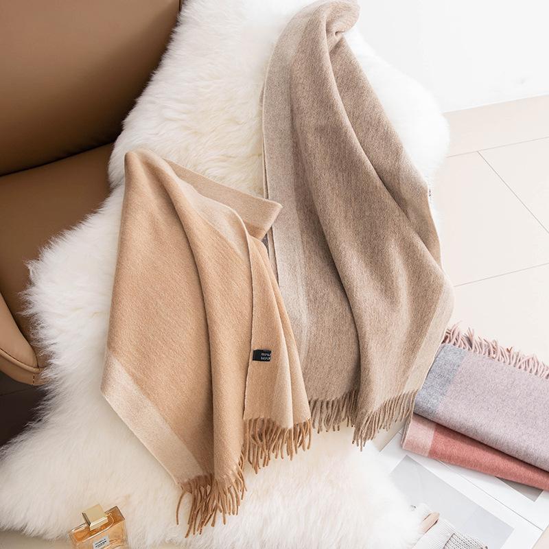 Wool Scarf Autumn and Winter Double Sided Solid Color Scarf Women's Thickened Warm Shawl Simple Tassel Versatile Scarf