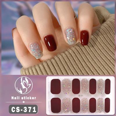 14 autocollants pour ongles en gel à paillettes, autocollants pour ongles en gel semi-durcis, autocollants d'art d'ongles scintillants, autocollants auto-adhésifs, wraps complets pour ongles en gel simples