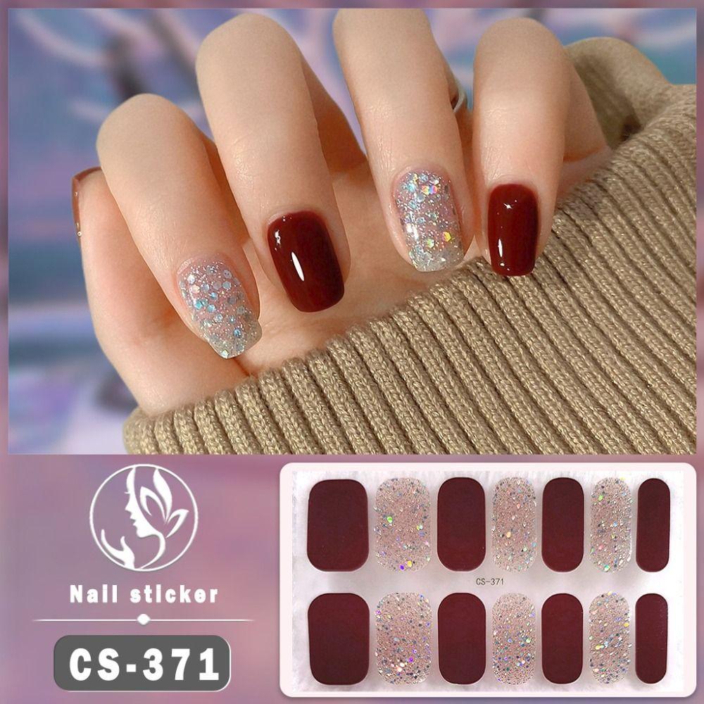 

14 типсов Полузатвердевшие гелевые наклейки для ногтей Фольгированные Блестящие наклейки для нейл-арта Самоклеящиеся Простые гелевые полные обертывания для ногтей