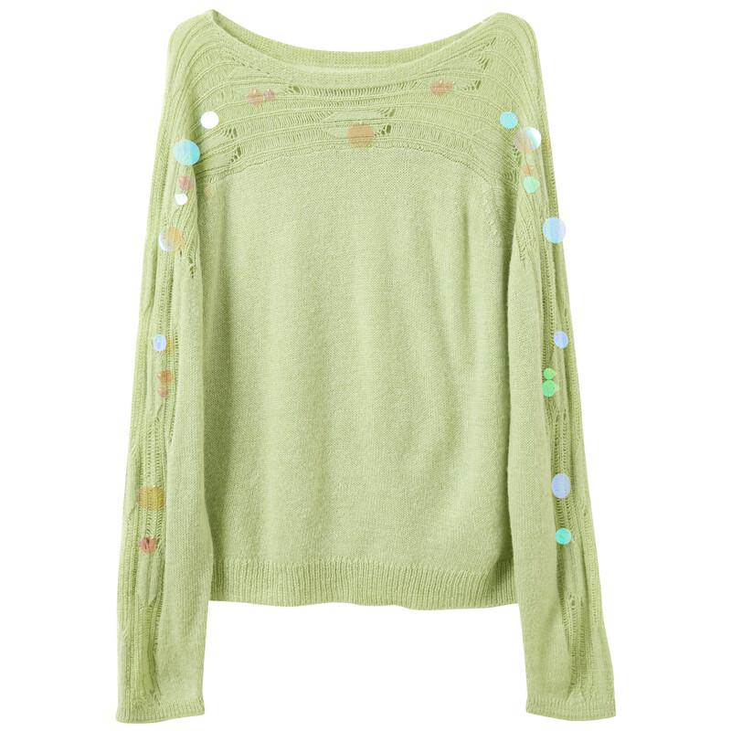 Sancai 2026 Spring Off-Shoulder Sequin Knit Sweater