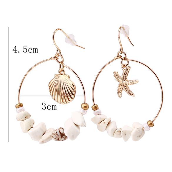Round Circle With Stone Dangle Earrings 1 Pair Gift Alloy Bohemian Earhook Shell Earrings Jewelry