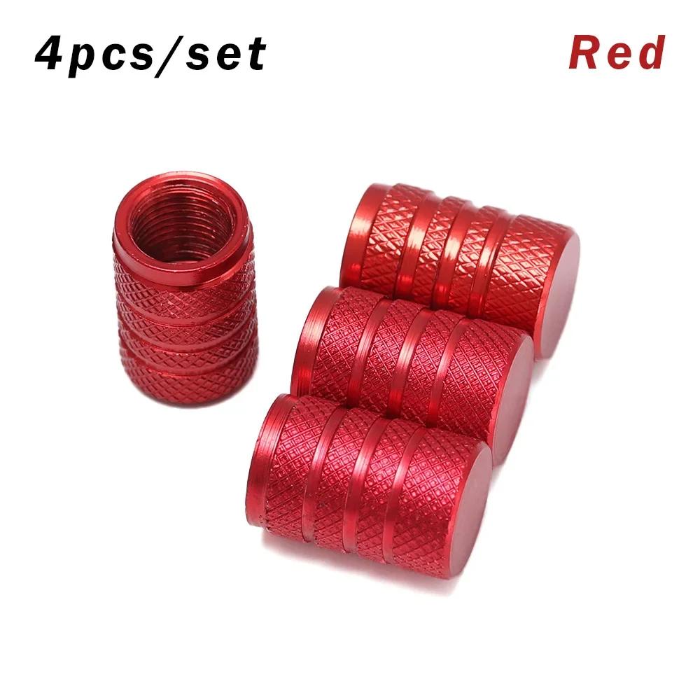4 Pcs Aluminum Alloy Dustproof Tyre Valve Cap Covered Car Motorcycle Universal Tube Tyre Valve Cap Bicycle Accessories 4Pcs Red