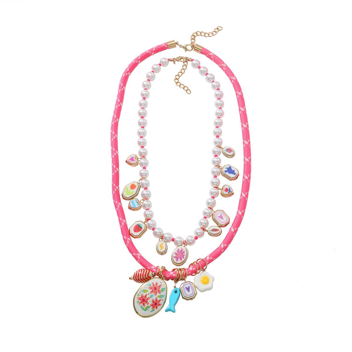 Ladies exaggerated flower fish imitation pearl multi-layer 2-piece necklace beach natural style necklace 20050
