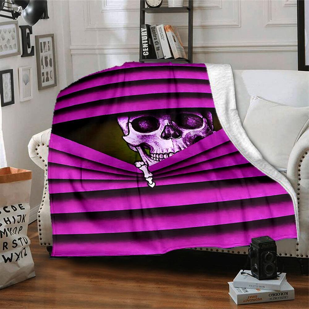 1pc Skull, Bone Blanket, Lightweight Flannel Throw For Sofa, Bed, Travel, Camping, Livingroom, Office, Couch, Chair