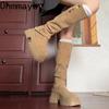 Autumn Winter Design Height Increase Women Knee-High Boots Fashion Slip On Shoes Long Botas De Mujer
