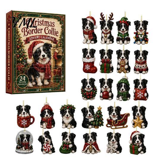 Cute Cat Rabbit Ornaments 24 Days Christmas Advent Calendar 2026, 2D Acrylic Reading Cats/Dogs/Forest Animals Surprise Unboxing Gift Ornament