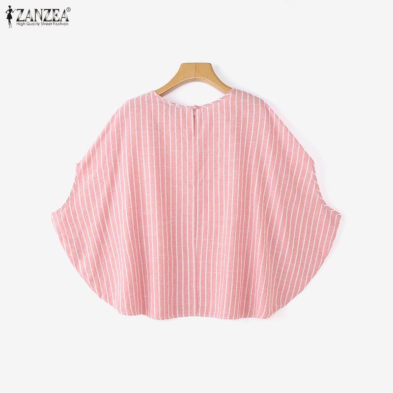 ZANZEA Women Casual Round Neck Dolman Sleeve Summer Stripe Blouse