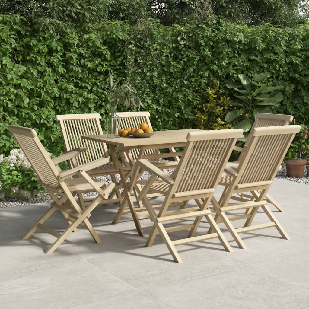 Garden Chairs 6 pcs Foldable Grey 56 x 61 x 89 cm Solid Teak Wood