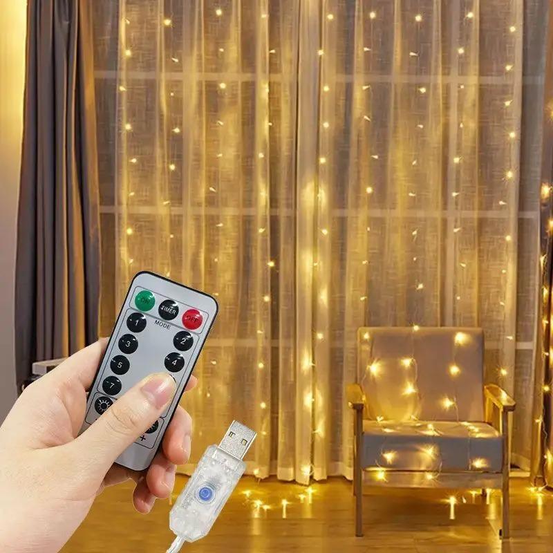 USB Vorhang LED Lichterkette 8 Modi Bettvorhang Beleuchtung für Innen Weihnachten Hochzeit Party Dekoration Romantische Lichter