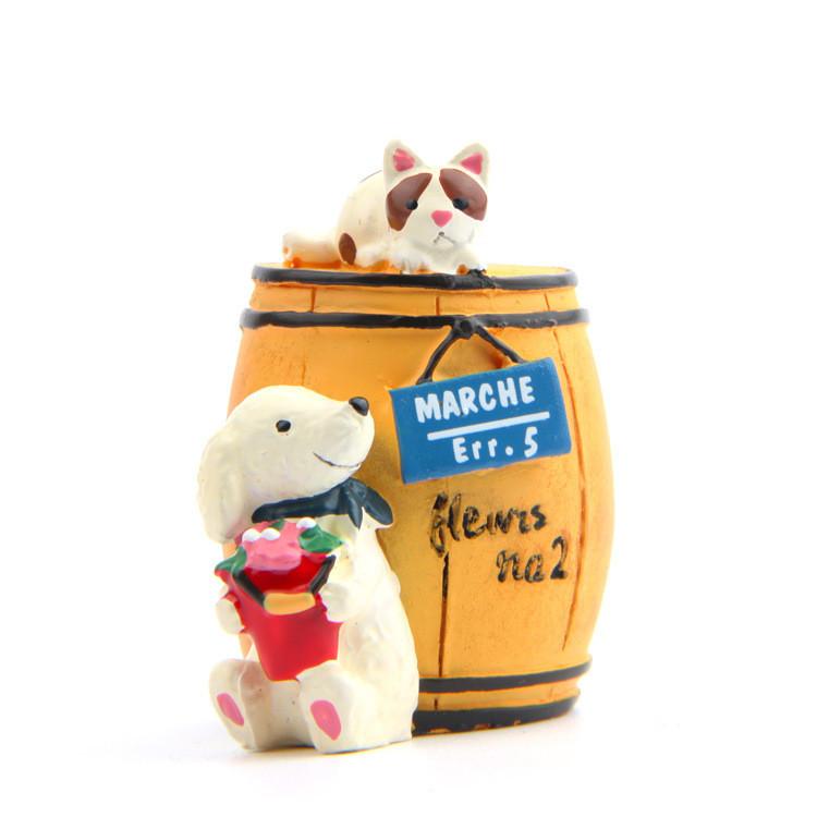 Cartoon Cute Wine Barrel Cat And Dog Mini Model Ornament For Decoration Garden