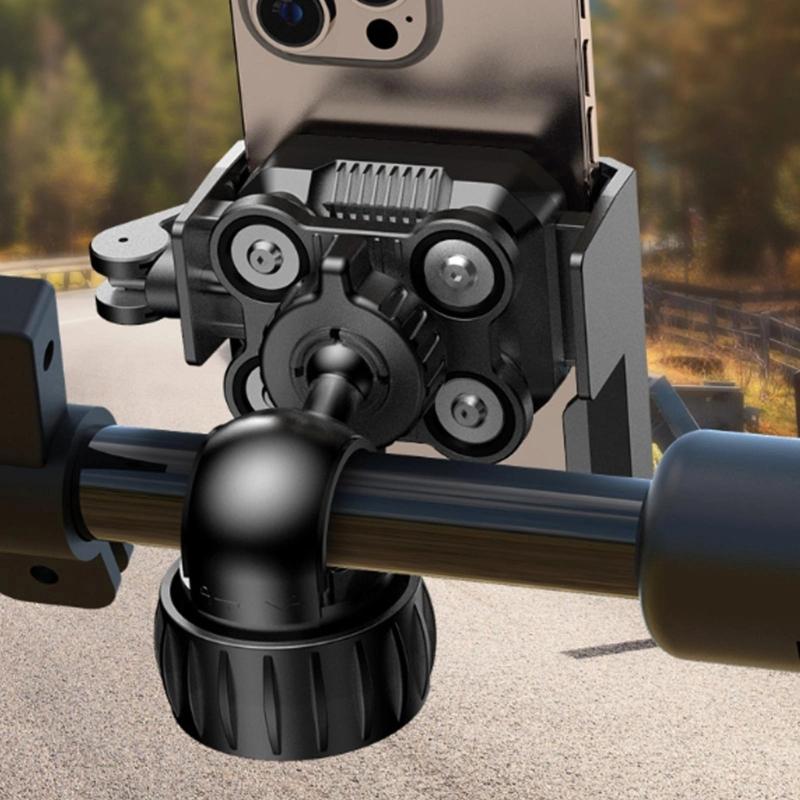 Universal Bike Phone Holder Adjustable 360 Degrees Aluminum Motorcycle Phone Stand for Smooth Photography On Rough Roads