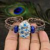 Natural K2 Azurite Gemstone Handmade Copper Wire Wrap Cuff Bangle Adj. M5r25